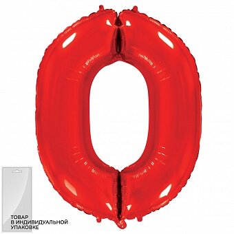 Шар (40''/102 см) Цифра, 0, Красный, 1 шт. в уп.