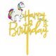 Топпер, Happy Birthday (звездный единорог), Золото, Металлик, 1 шт.
