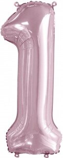 Шар (34''/86 см) Цифра, 1 Slim, Светло-розовый, 1 шт. в уп.