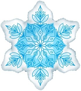 Шар с клапаном (14''/36 см) Мини-фигура, Снежинка, Белый/Голубой, 5 шт. в уп.