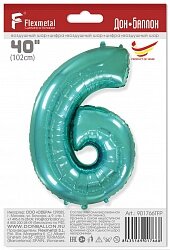 Шар (40''/102 см) Цифра, 6, Тиффани, 1 шт. в уп.