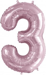 Шар (34''/86 см) Цифра, 3 Slim, Светло-розовый, 1 шт. в уп.